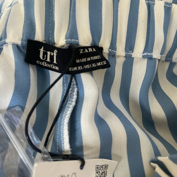 Zara High Waist Blue and White Striped Shorts - Picture 4 of 6